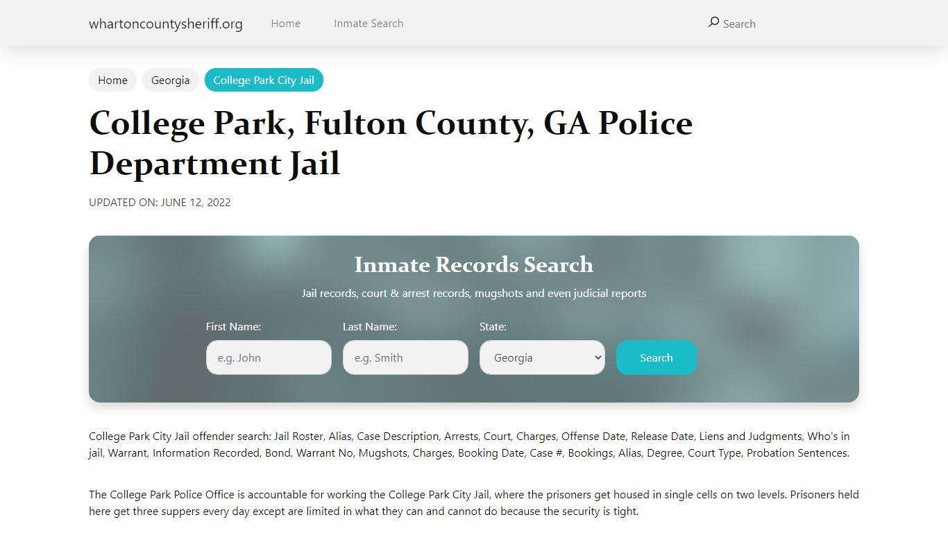 College Park, GA City Jail Inmates, Arrests